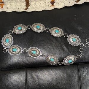 Silver and Turquoise Women's Concho Belt
